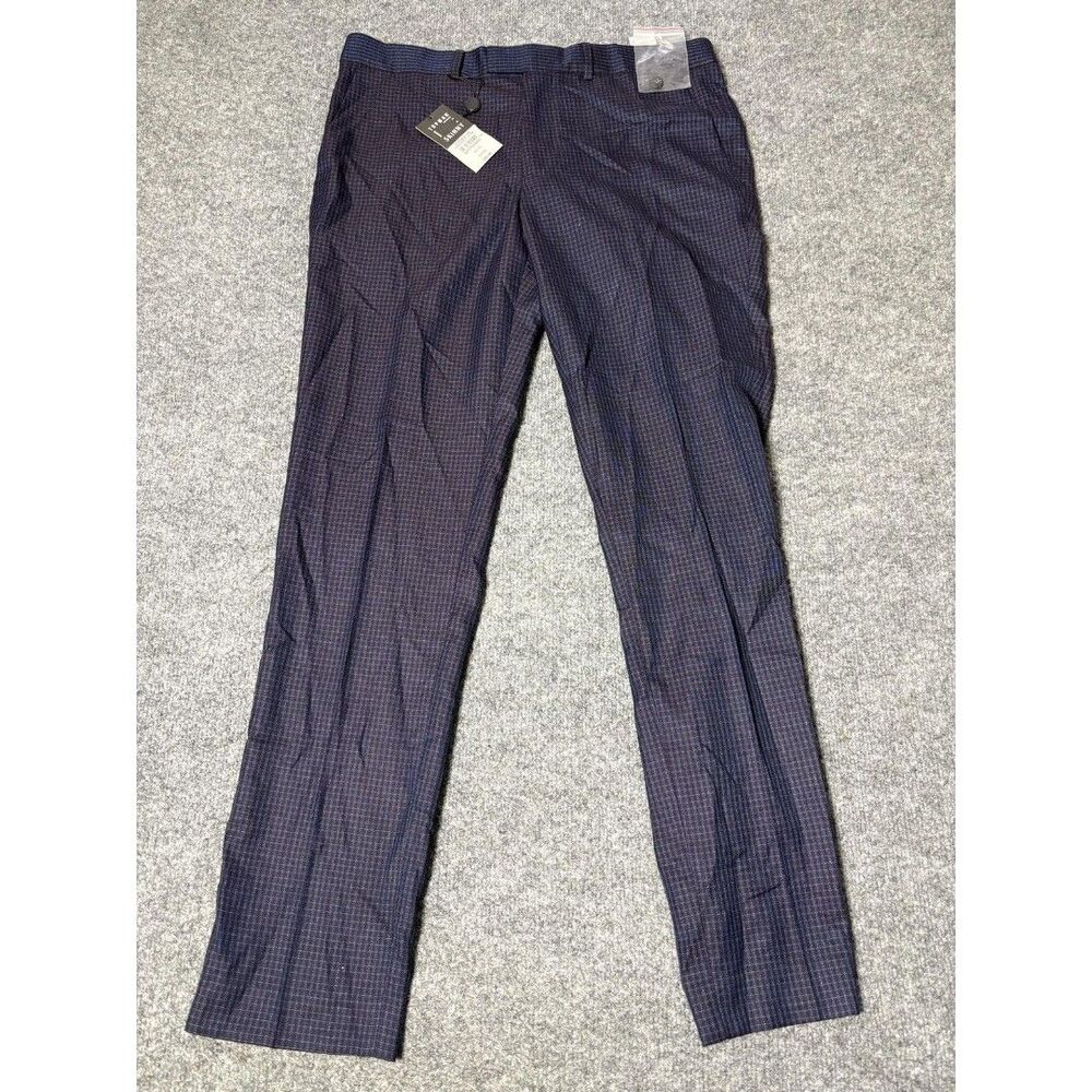 Topman Dress Pants Mens 34x32 Blue Check Skinny Slim Fit Microfiber Business
